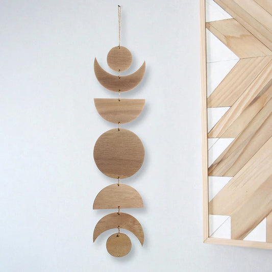 Wooden Moon Phase Garland – Boho Wall Hanging for Nursery, Home & Ramadan Decoration