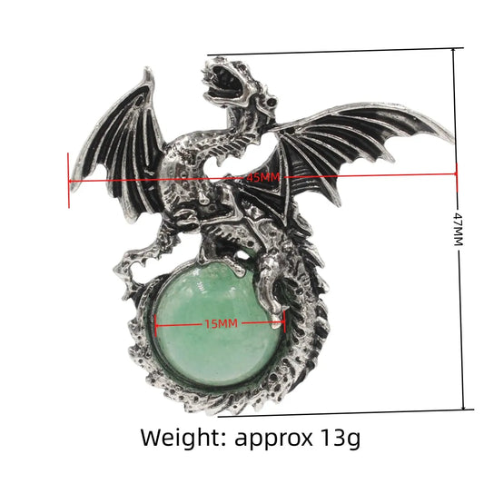 Chinese Dragon with Wings Gemstone Pendant – Healing Crystal Necklace on 45CM Black Cord