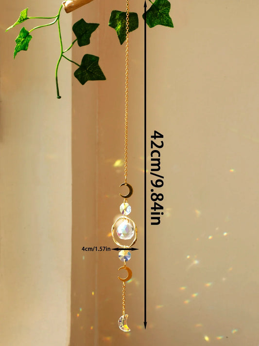 Boho Crystal Sun Catcher with Gold Chain – Handmade Hanging Ornament for Window, Wall & Garden Decor